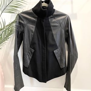 Leather and wool zip up jacket